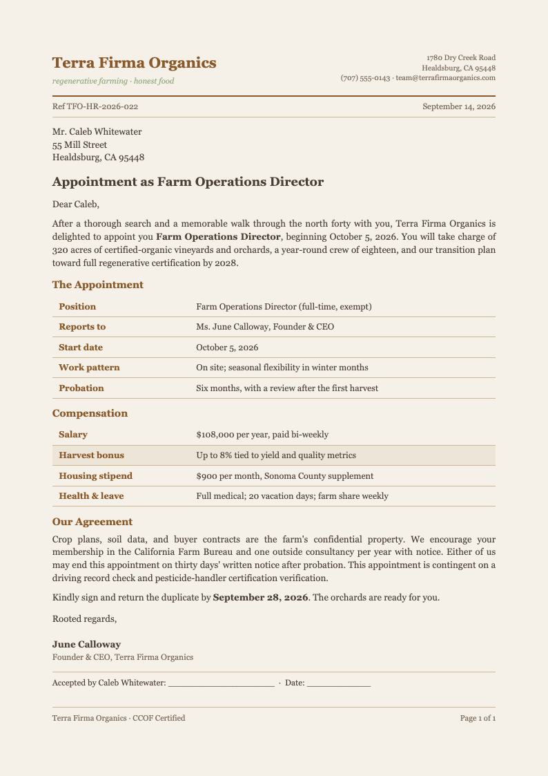 Earth tone natural appointment letter